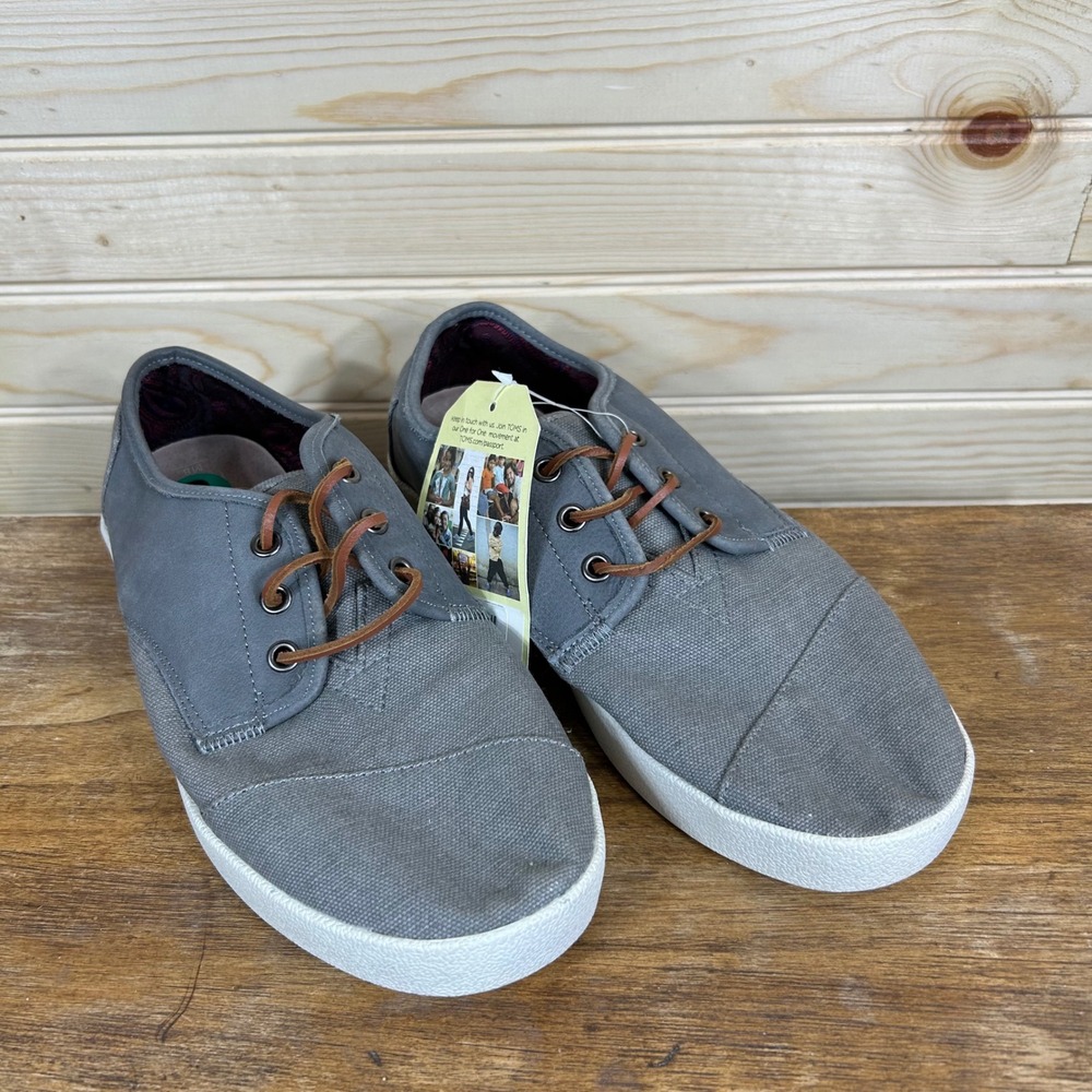 TOMS Mens Paseo Grey Leather Washed Canvas Low Top Sneakers 10005774 Size 8
